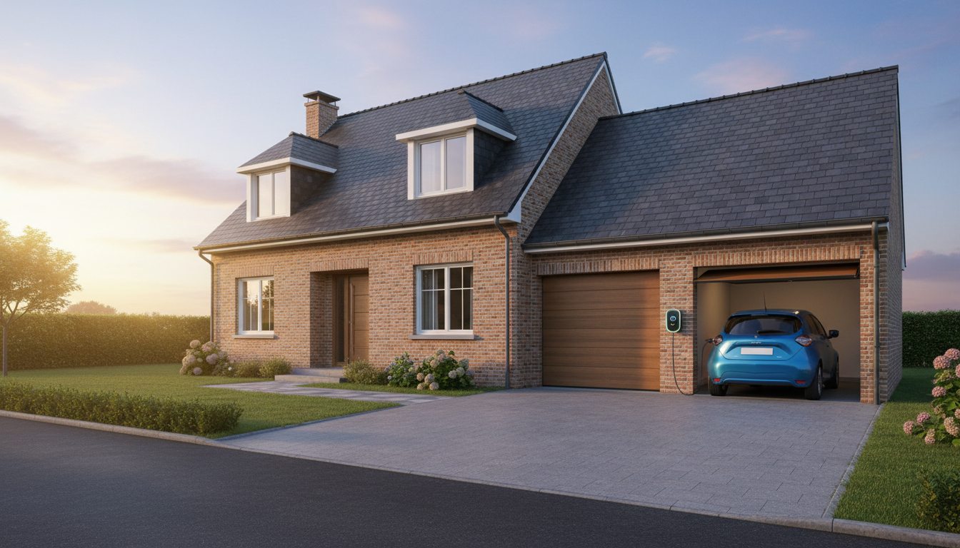 laadpaal installatie bij moderne villa in Flandre in de zomer